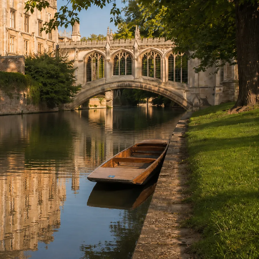 A punting boat on the river Cam in Cambridge, UK, representing career guidance and exploration